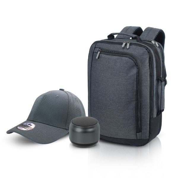 סט הכולל: 
תיק גב חדשני למחשב נייד המתהפך לתיק צד + 
כובע אופנתי מבית 